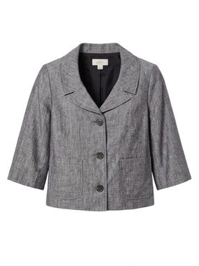 LOFT Women's Gray Cropped Linen Blend Cropped Jacket Size 8
